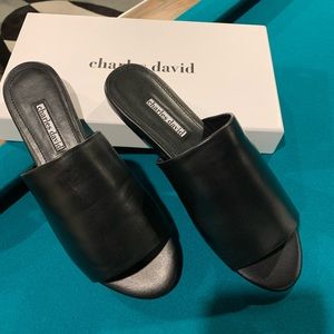 NWT Charles David black leather slides SZ 8.5